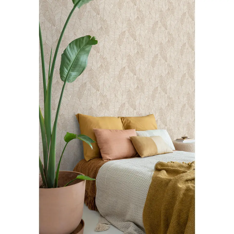 ESTAhome behang getekende bladeren beige - 53 cm x 10.05 m