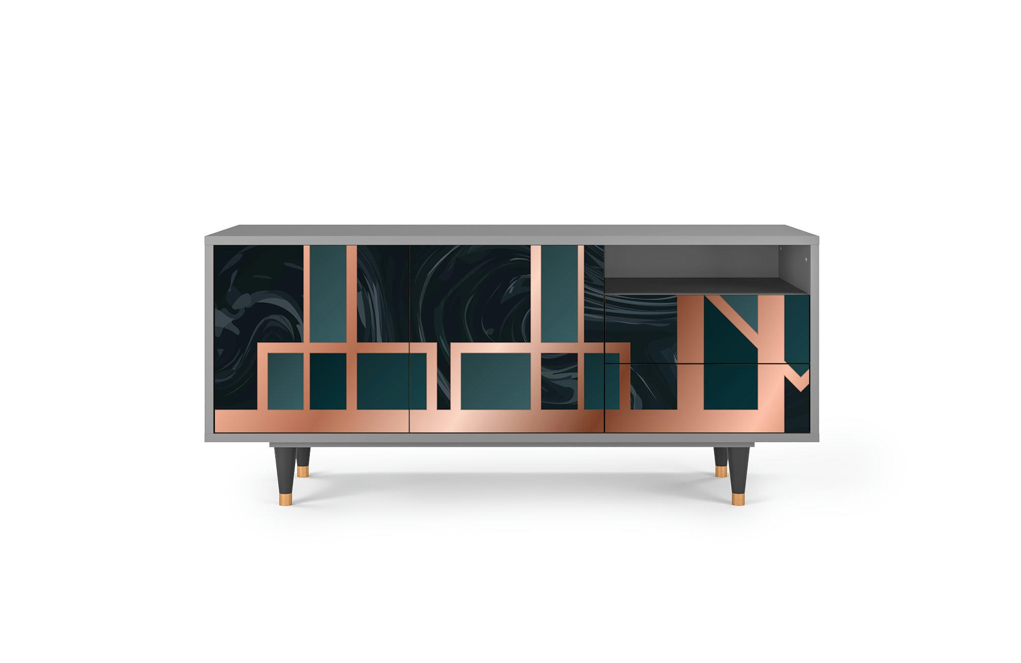 EMERALD METRO - Meuble TV  bleu-vert 2 tiroirs et 2 portes L 125 cm