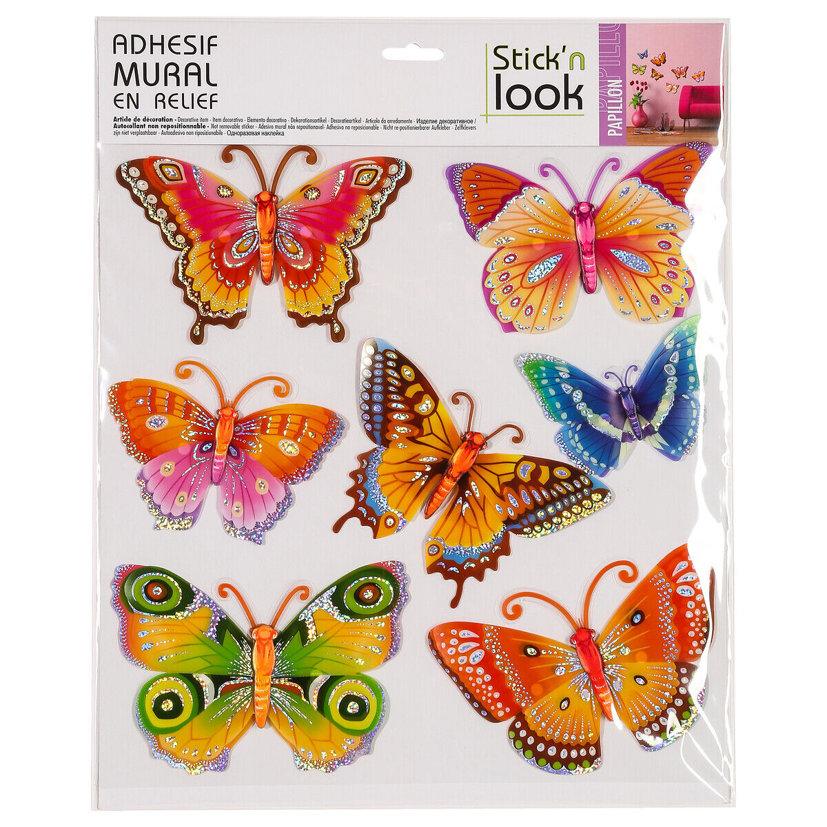 Sticker de borboletas com relevo 32x0,8x30cm