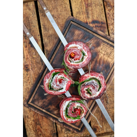 Grillspieß, 4 St, 40 cm, Edelstahl mit Wallnussgriff