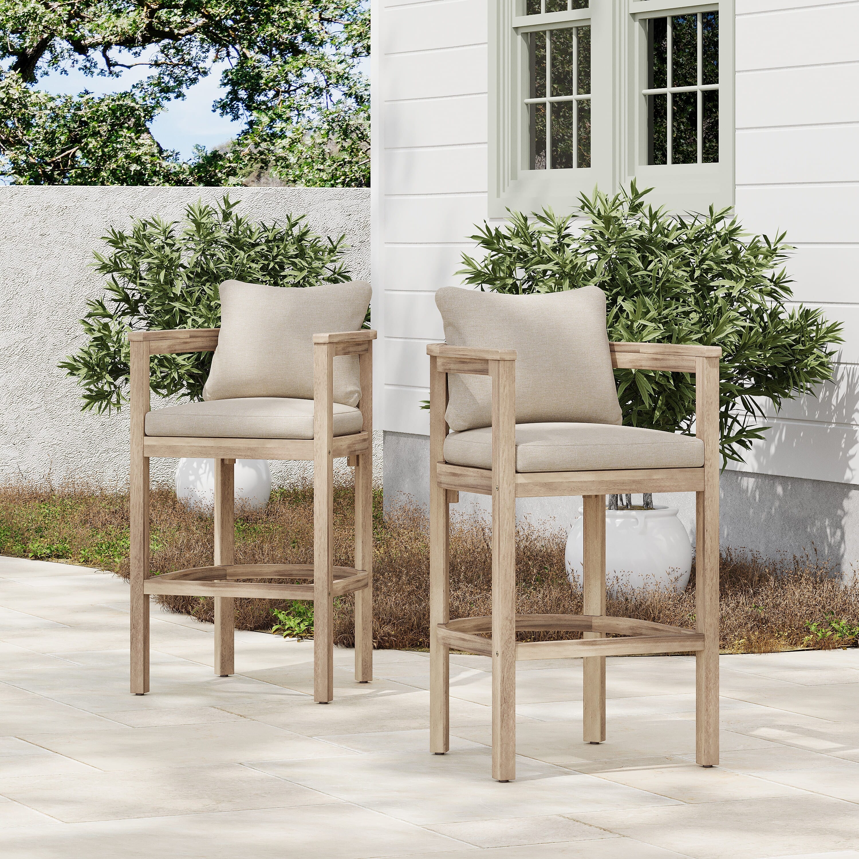 Christopher Knight Home - Lyona Acacia Wood Outdoor Bar Stool (Set of 2)