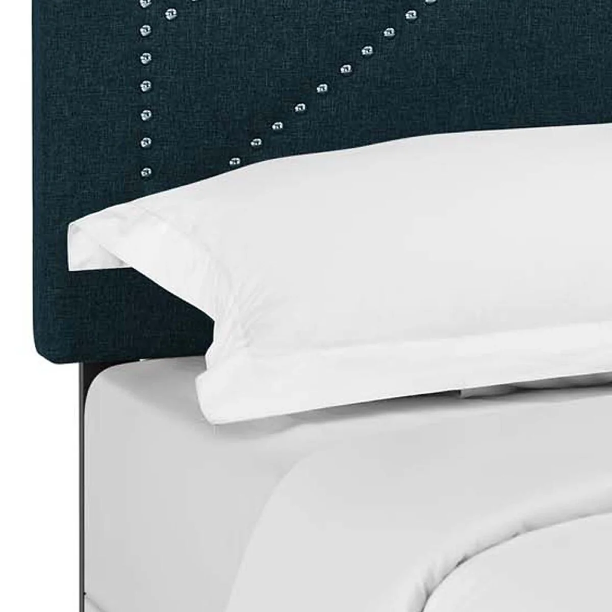 79 Inch King Headboard, Linen Upholstered, Nailhead Trim, Blue