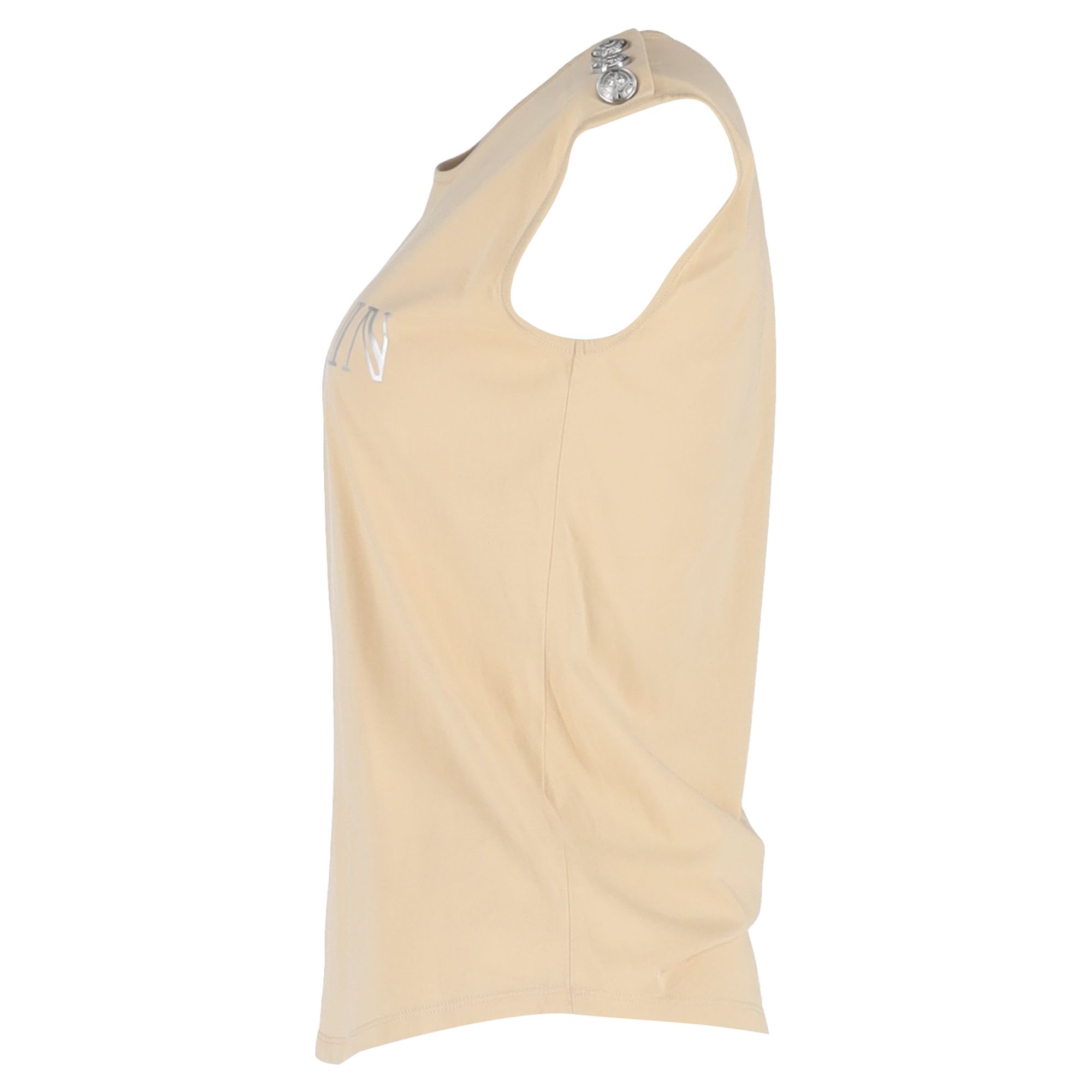 Balmain Preloved Logo-Print Tank Top in Beige Cotton