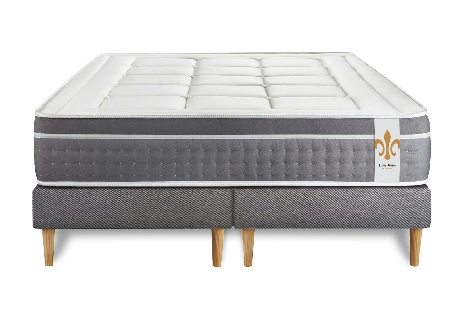 - Ensemble 200x200 Ressorts et mémoire de forme sommier Gris