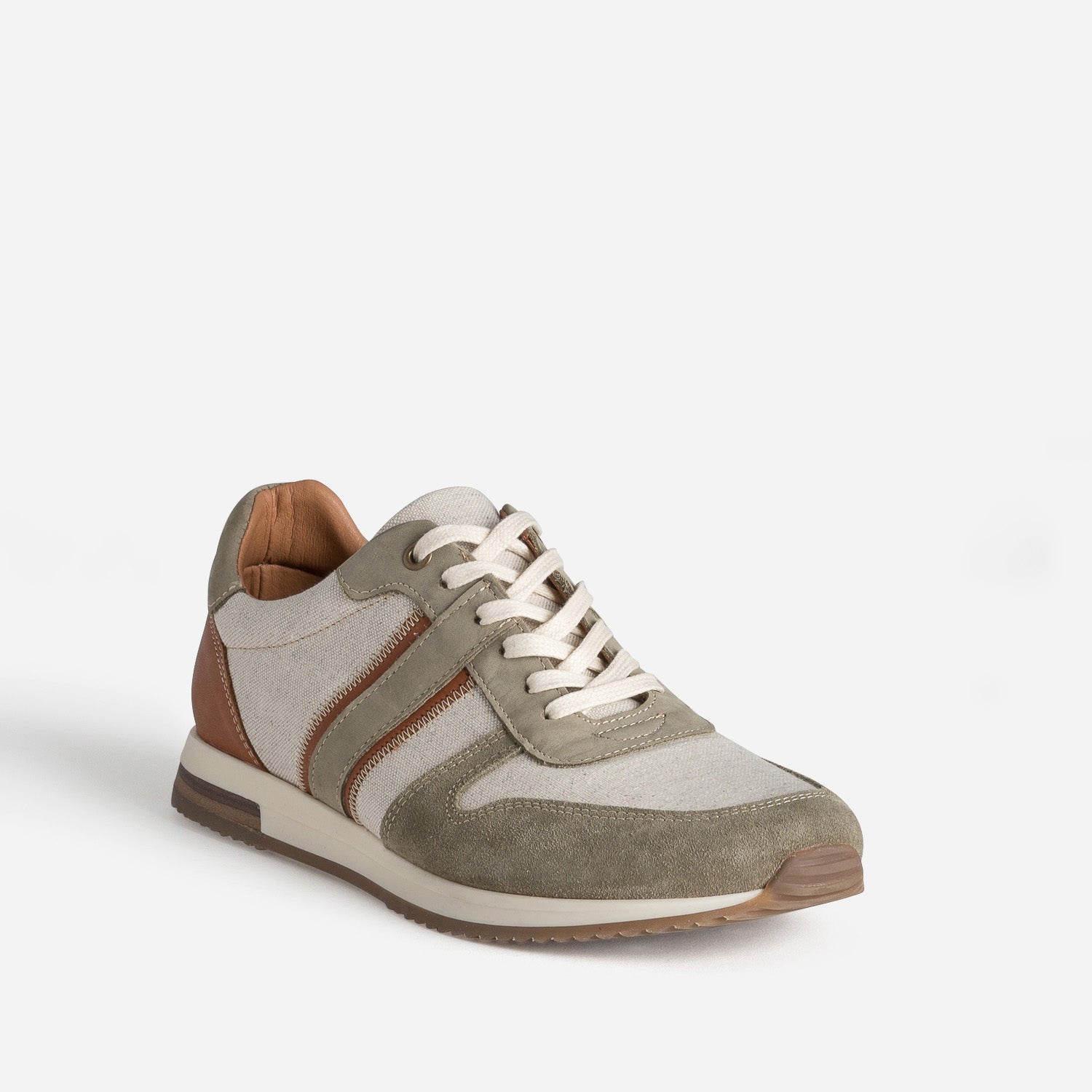 Tennis kaki et marron bi-matière