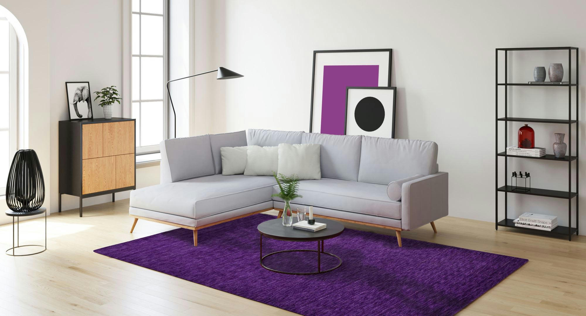 HOLI - Tapis salon - tissé main - 100% laine naturelle - violet 090x160 cm