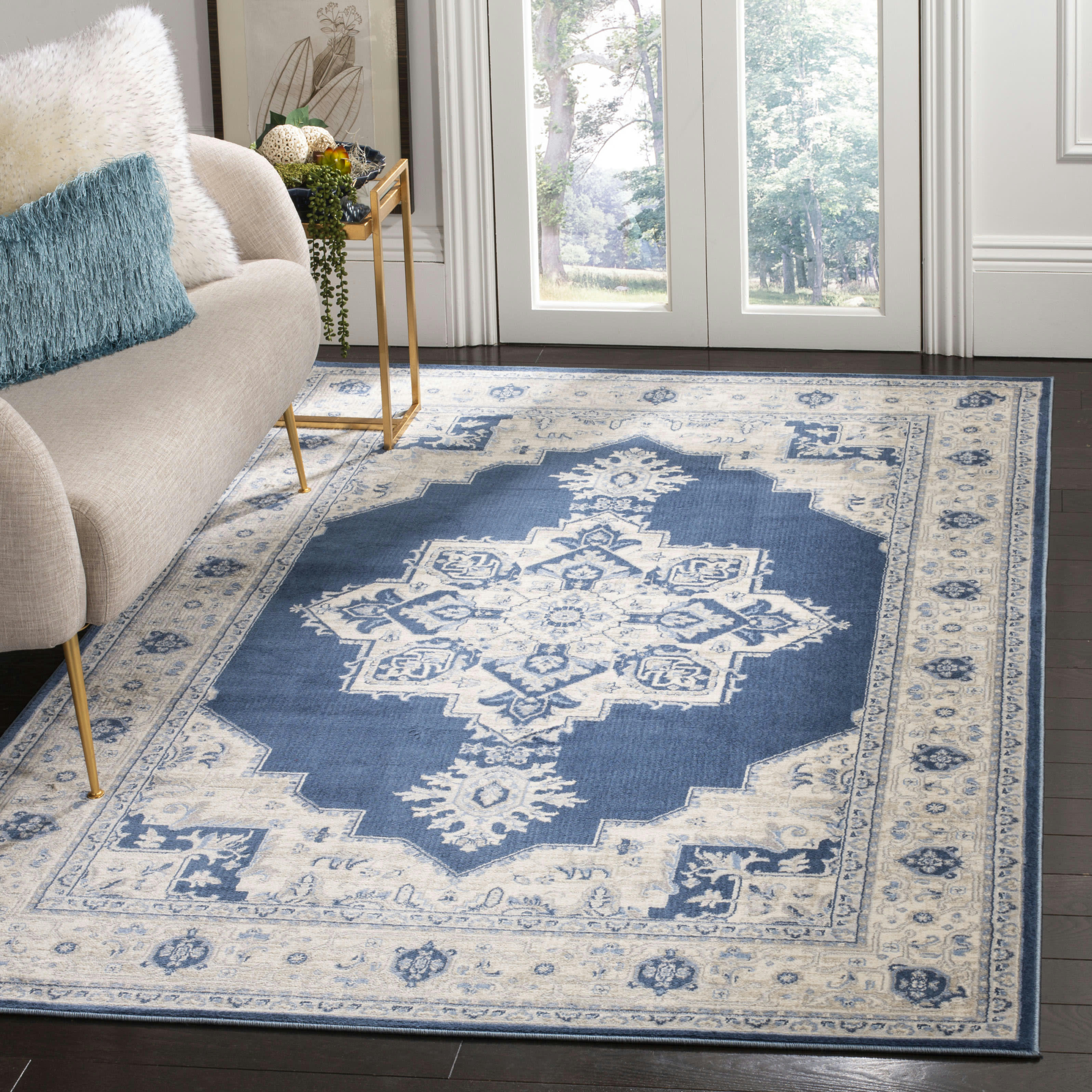 BRENTWOOD - Tapis de salon interieur en bleu marine & crème, 160 x 229 cm