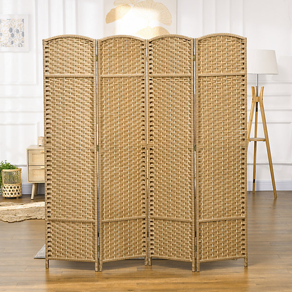 Paravent intérieur pliable 4 panneaux 160 x 170 cm - séparateur de pièce finition tressée - PPbois pin beige