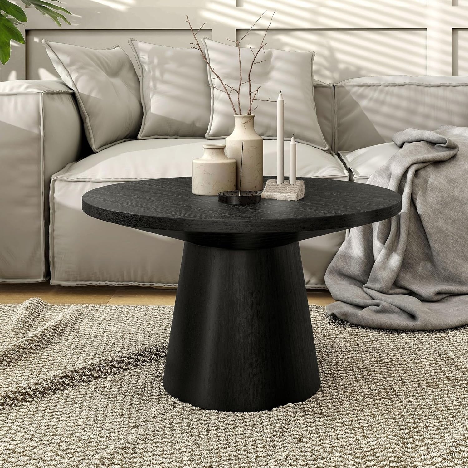 Round Coffee Table with Pedestal Base