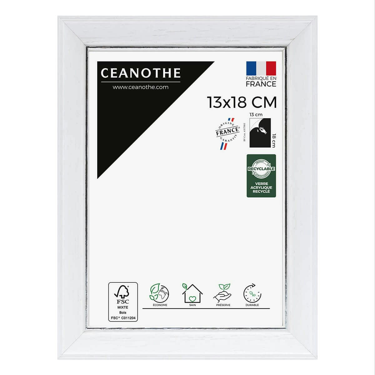 VITTORIA - Cadre photo blanc à la finition argent patiné 13x18 cm bois massif fsc