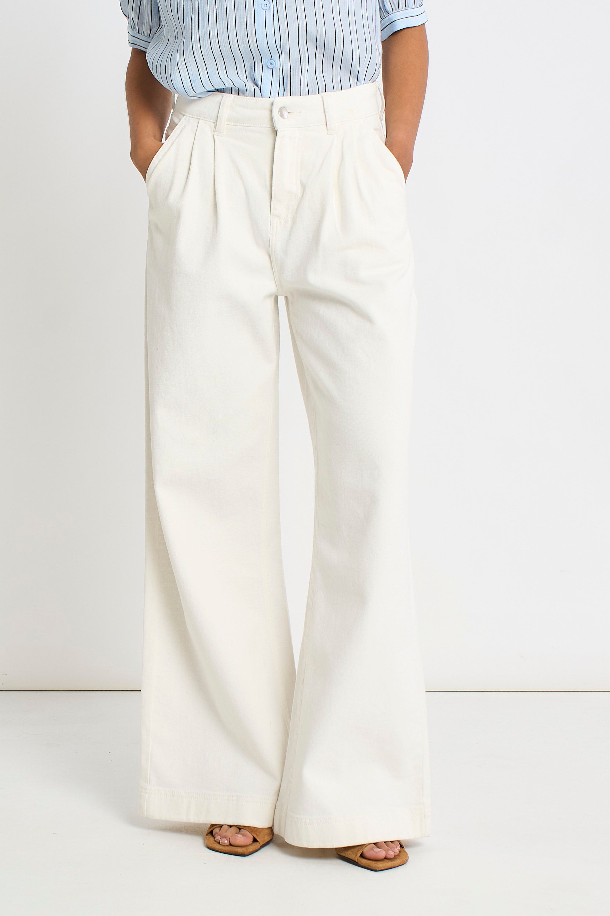 Gini London Off White Pleat Wide Leg Jean