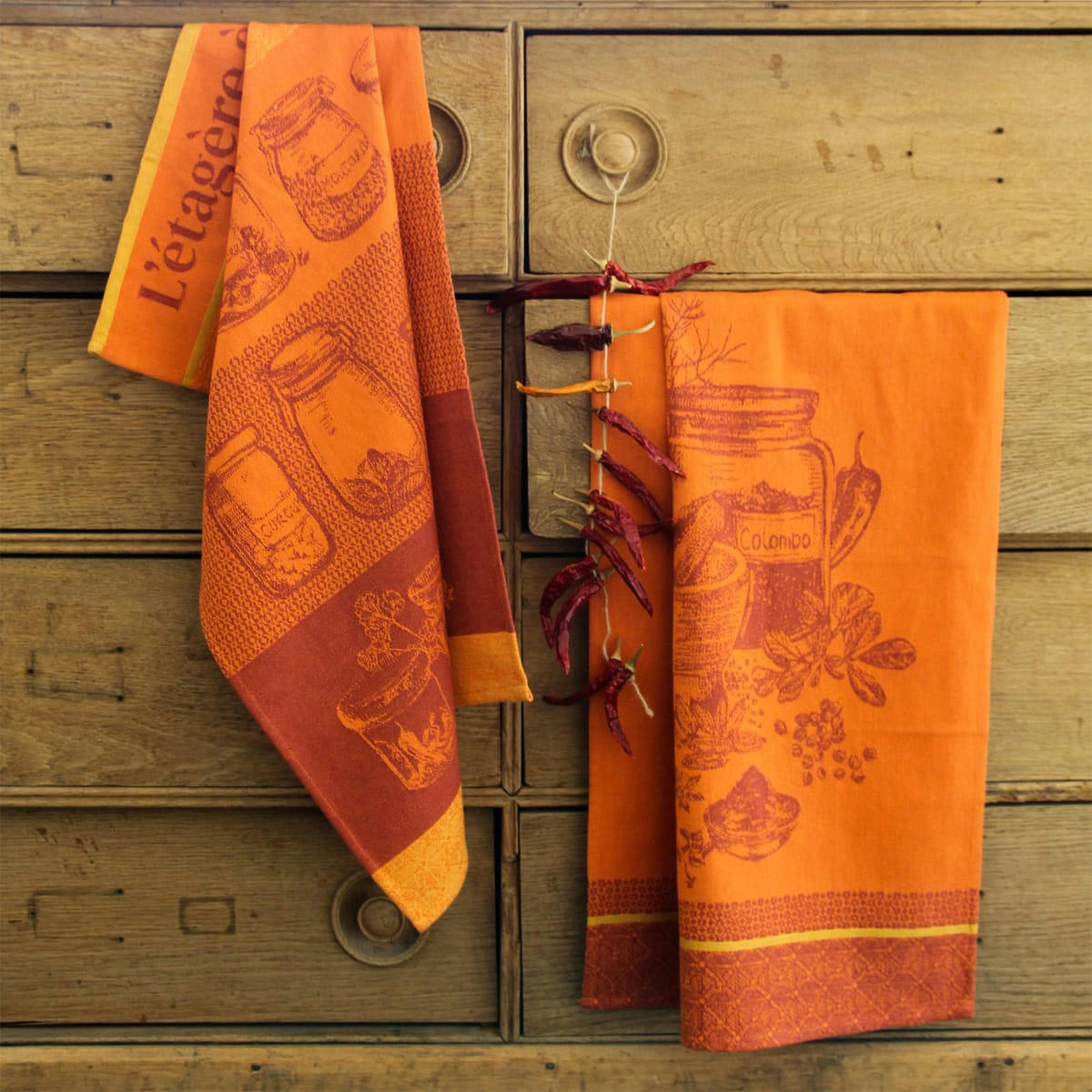 ETAGÈRE EN ÉPICES - Torchon imprimé en jacquard de coton orange 50x75