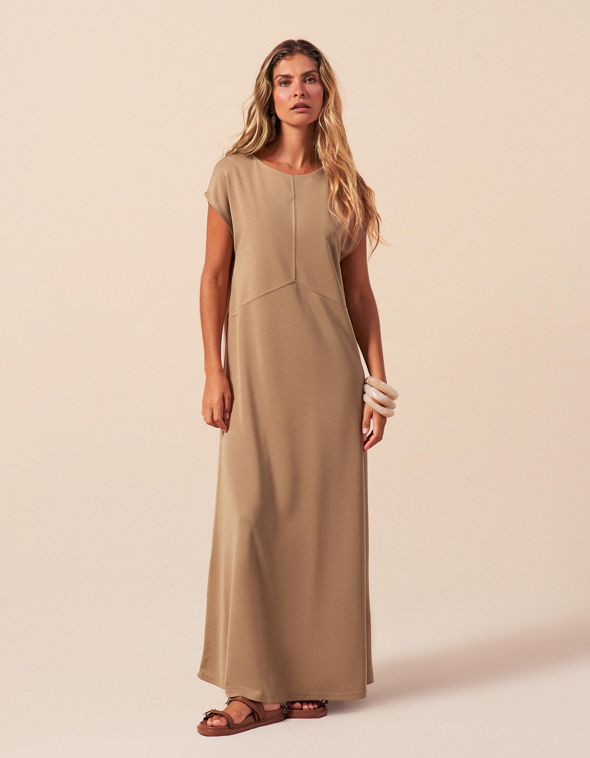 Vestido, Mulher, Bege