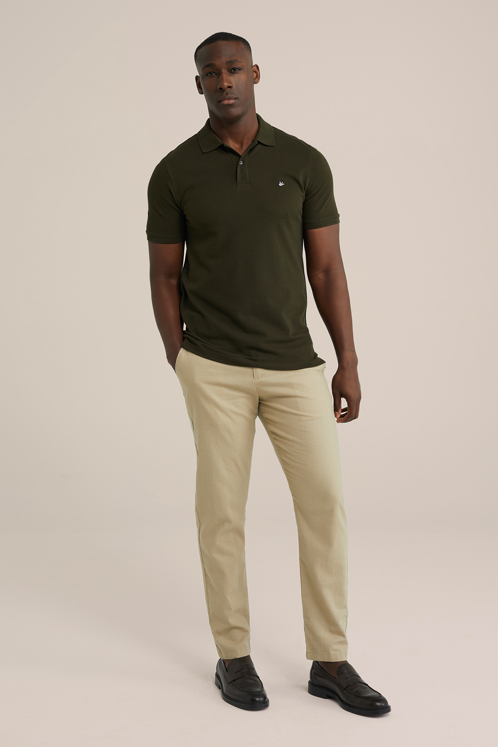 Heren Slim fit polo met structuur en embroidery