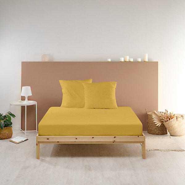 Drap Housse uni 140x190cm PERCALE MOUTARDE