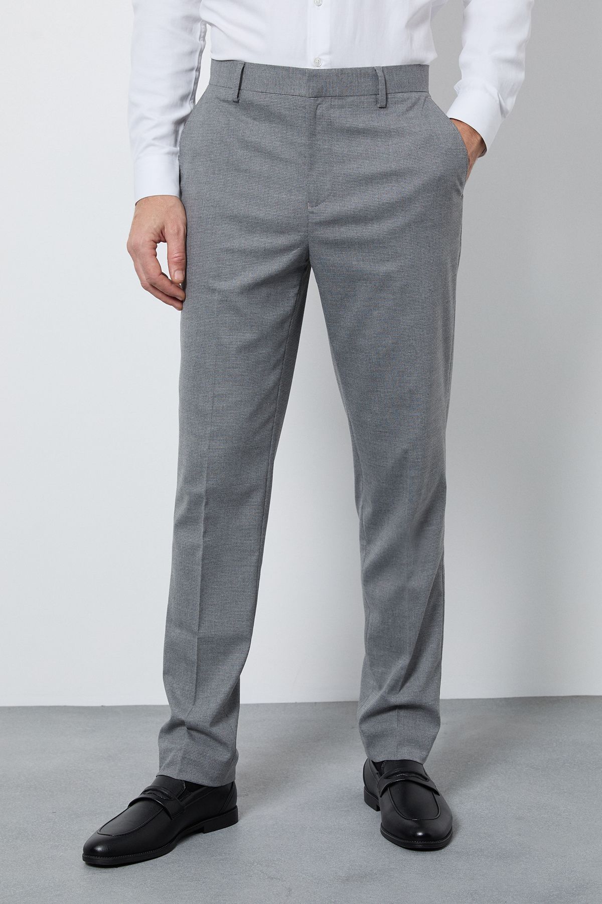 Burton Mid Grey Puppytooth Slim Fit Suit Trouser