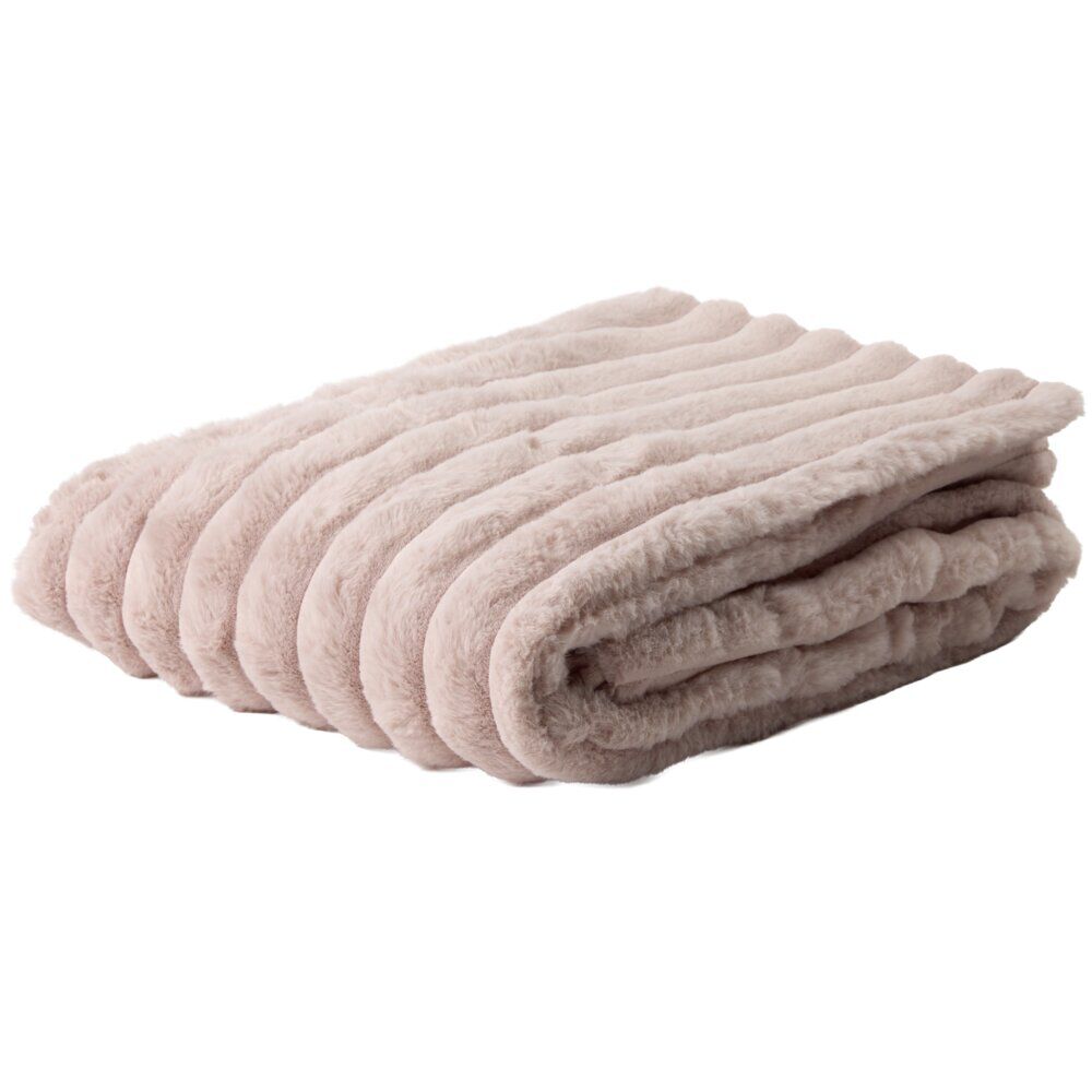 Plaid flanelle stries en relief rose pâle130x160cm