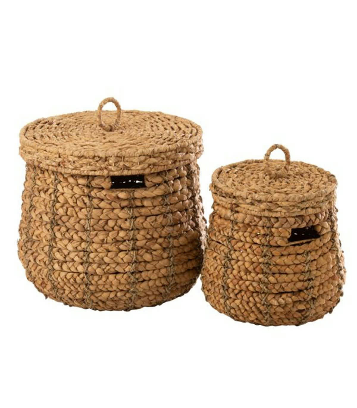 - Lot de 2 paniers avec couvercle en matières naturelles - Marron