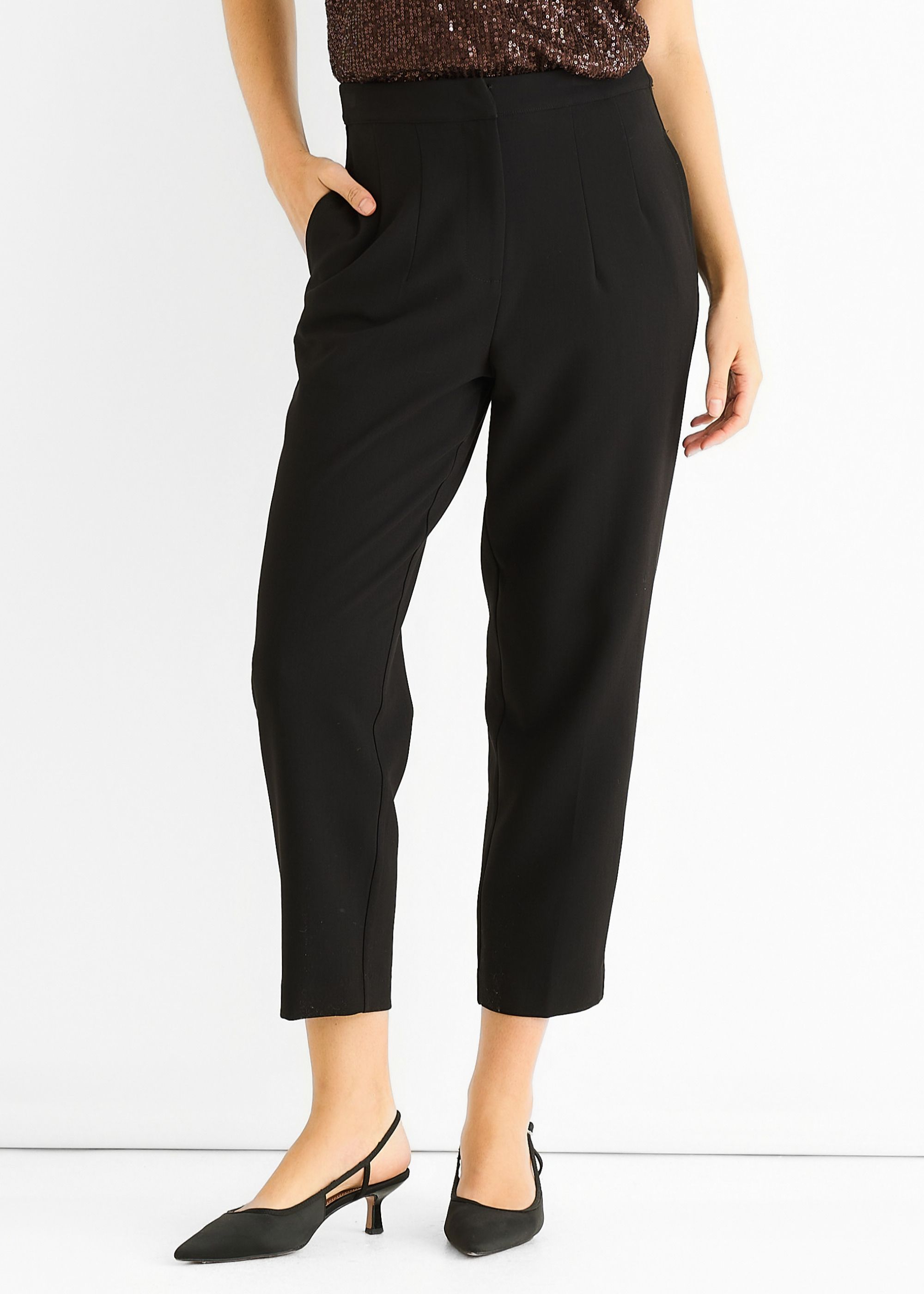 Gini London Black Ankle Grazer Cigarette Tailoring Trousers