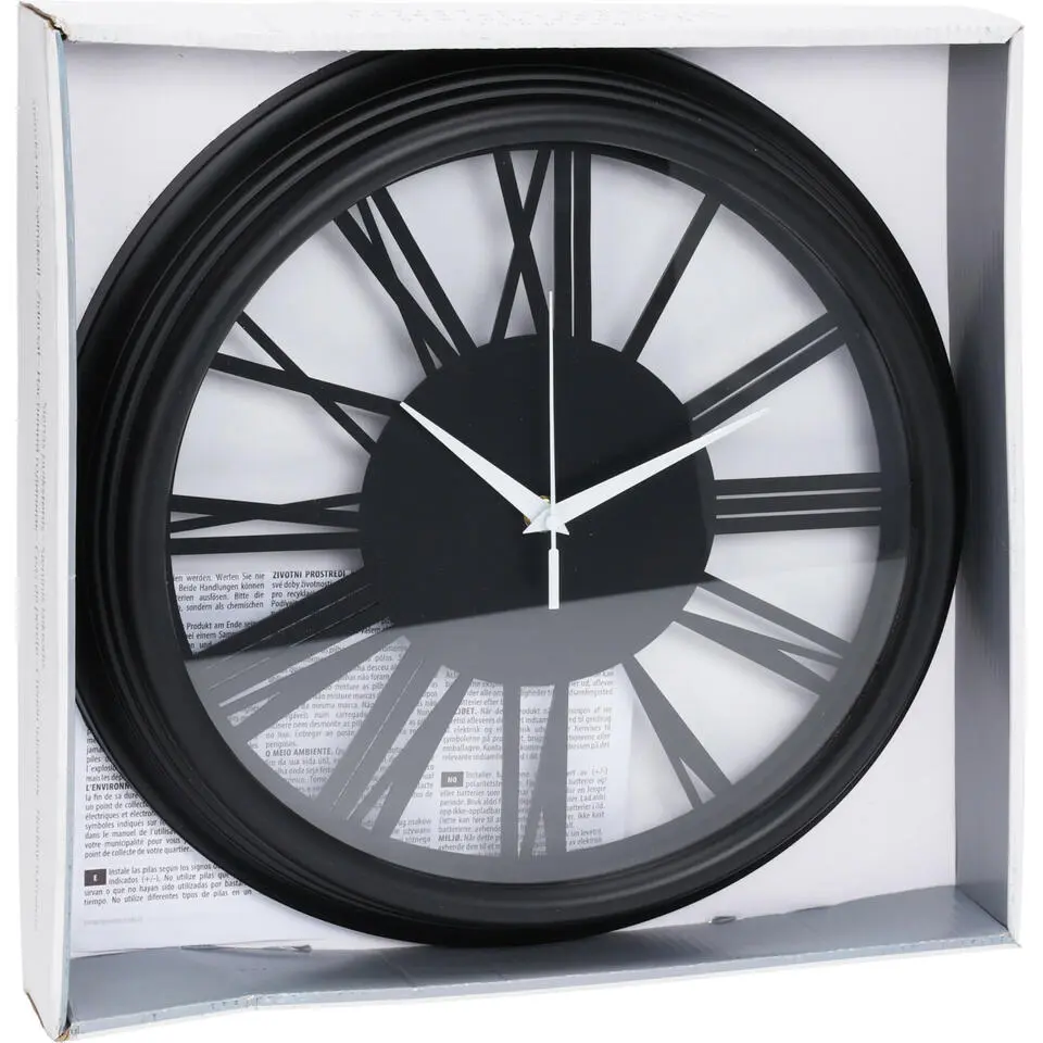 H&S collection Wandklok Memphis - D37 cm - kunststof - zwart