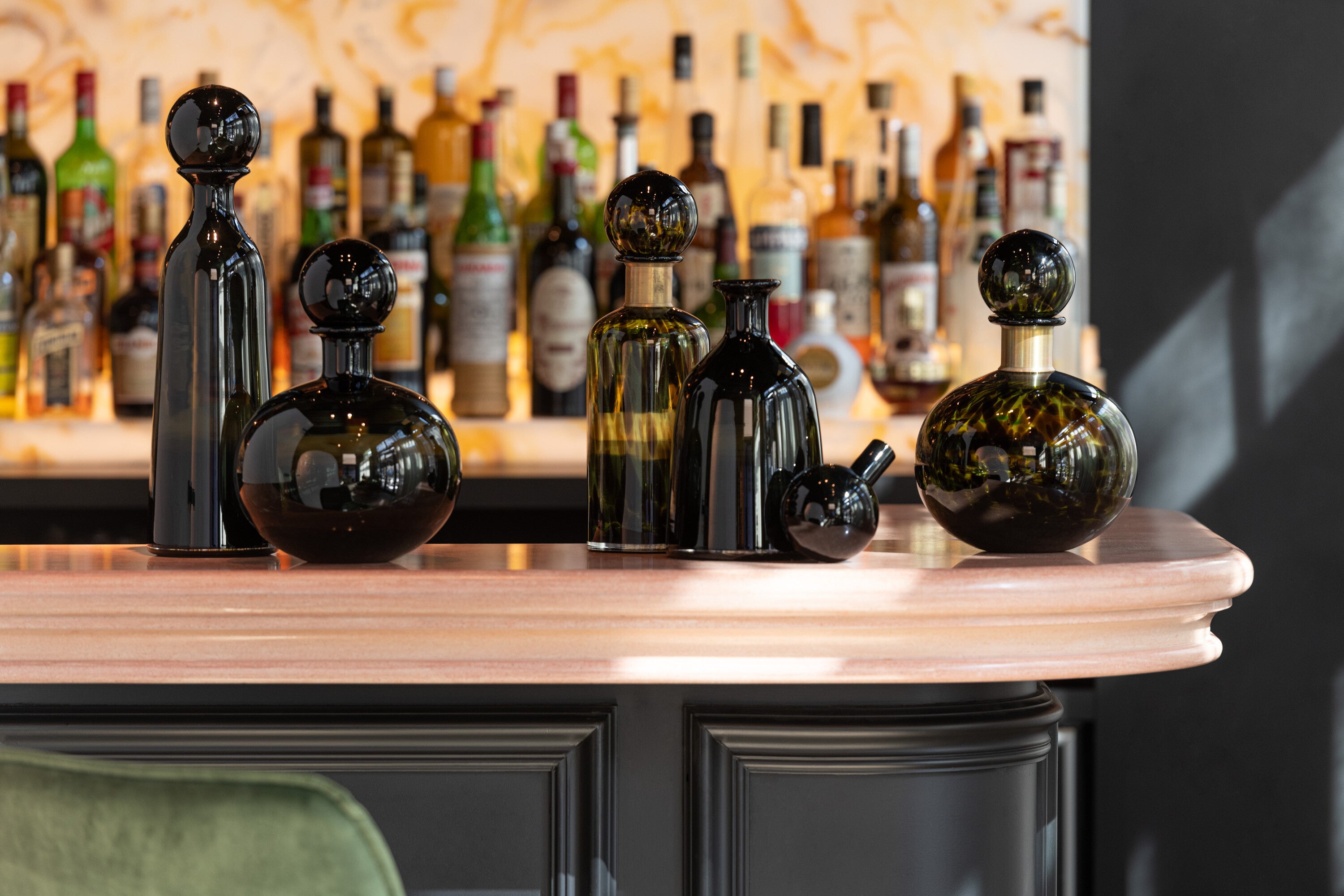 J-Line decoratie Fles + Stop Stip Laag - glas - zwart - smal