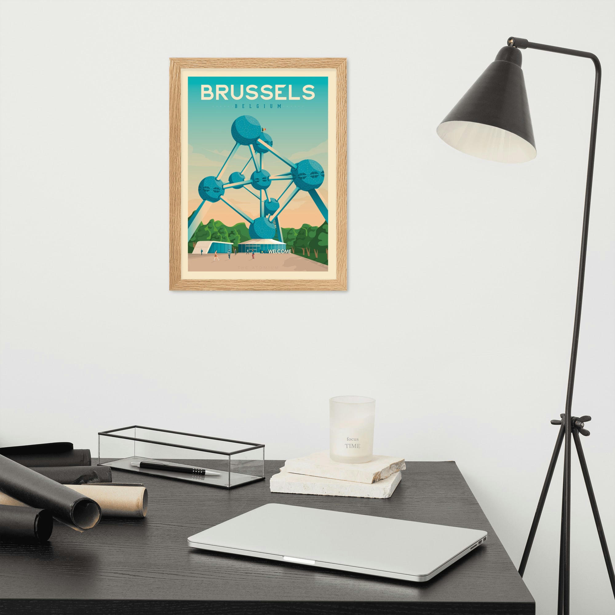 - Affiche Bruxelles Belgique  avec Cadre (Bois) 21x29,7 cm