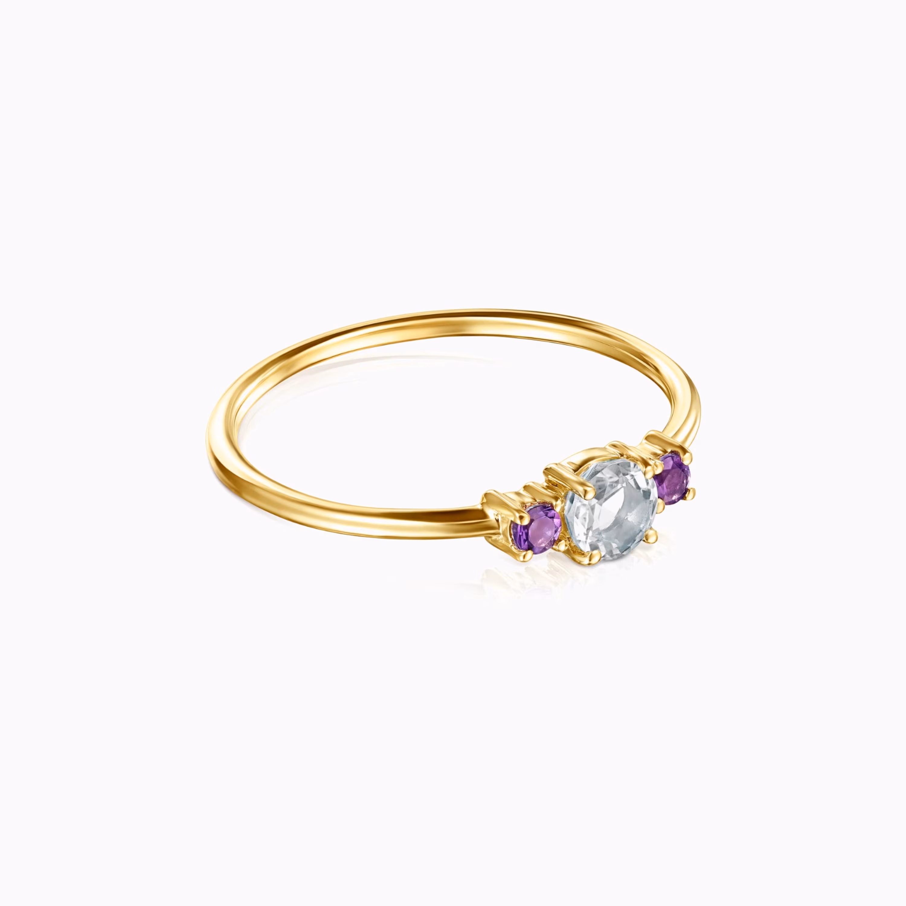 Anillo de oro con prasiolita facetada y amatista  Mini Ivette