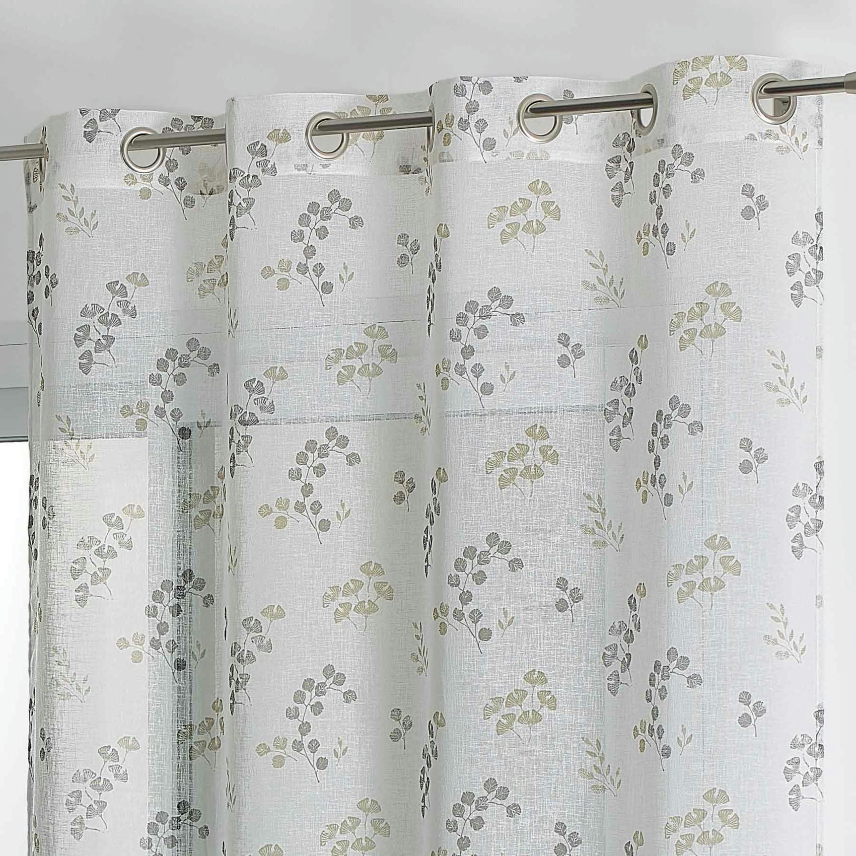 - Voilage tamisant en étamine fleurie polyester taupe 140x240 cm