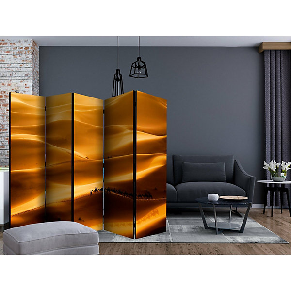 Paravent Décoratif Caravane Chameaux Désert 5 Volets 225 x 172 cm Jaune et Orange