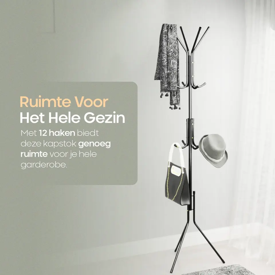 O'DADDY? Kapstok Staand - Opbergrek - 12 Haken - Vrijstaand Garderoberek