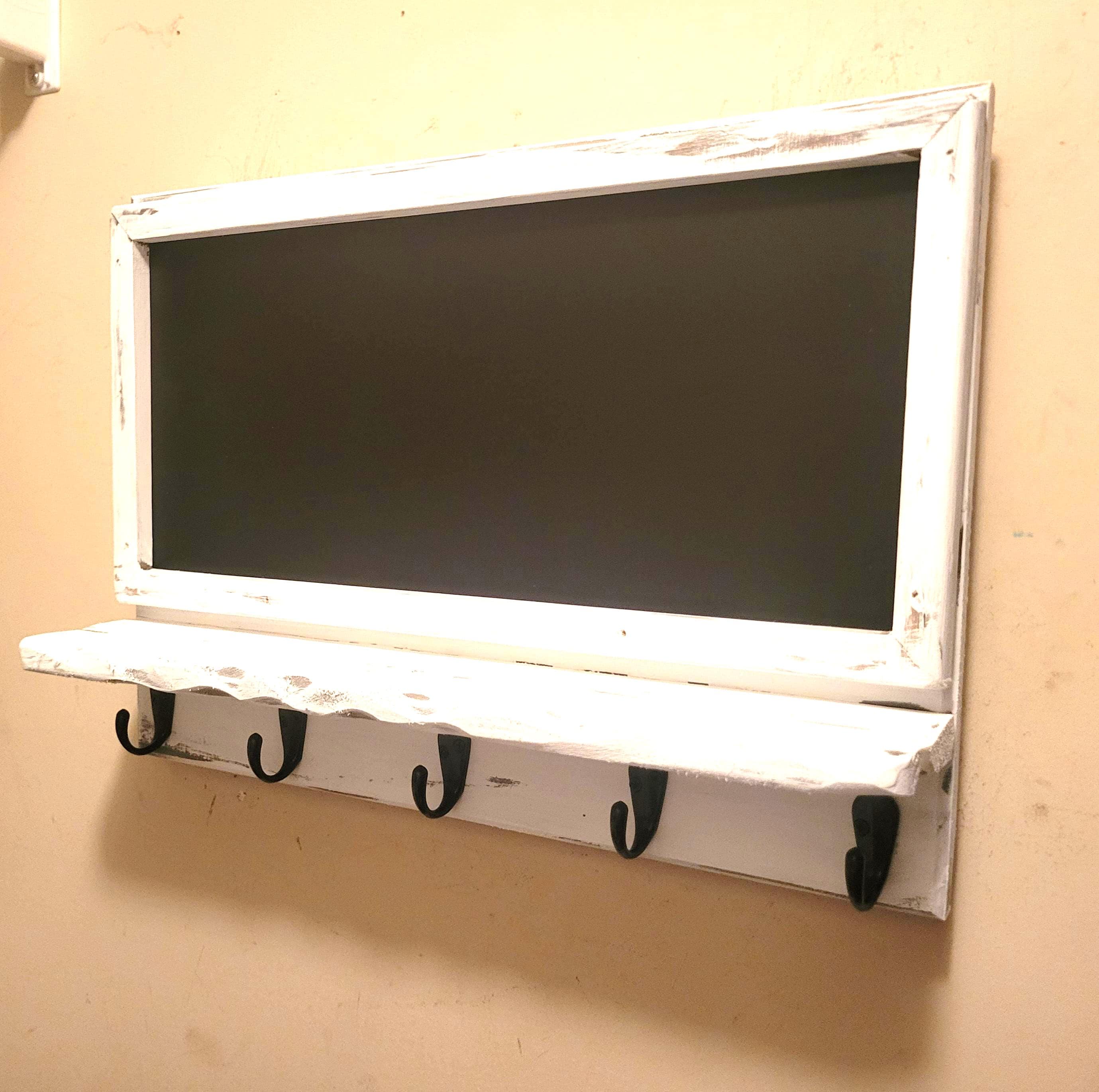 Chalkboard with shelf, Key Holder, Rustic Home decor, Farmhouse Decor, Chalkboard keyrack, Rustic decor, message board, gift