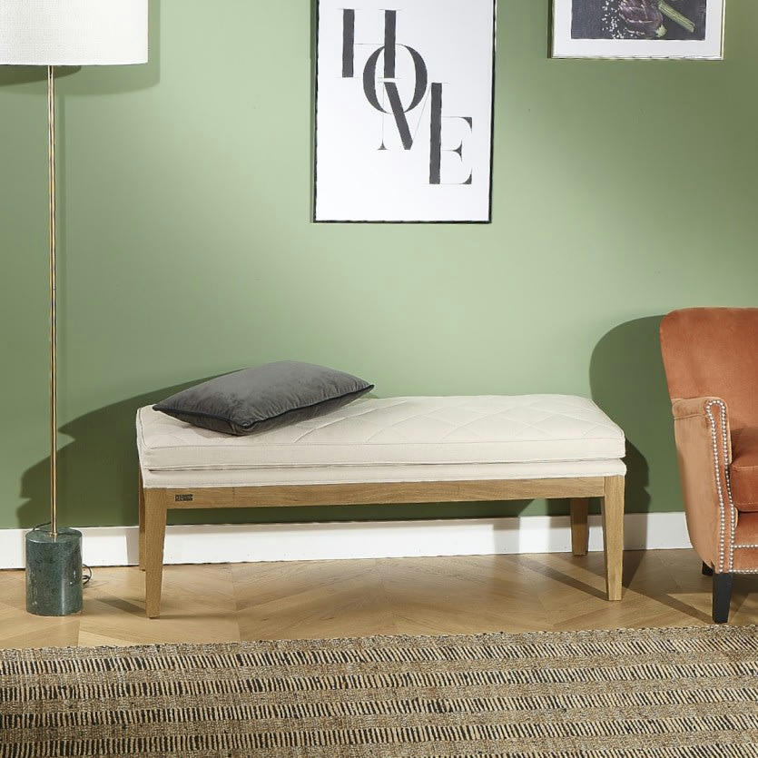 IRVINE - Banc ou bout de lit en bois massif et lin