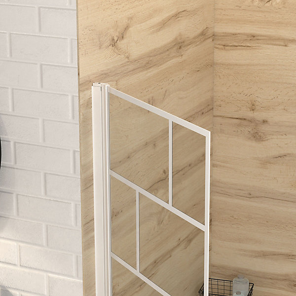 Pare Baignoire Rabattable 80x140cm - Sérigraphie Briques Blanches - Verre Trempé 4mm