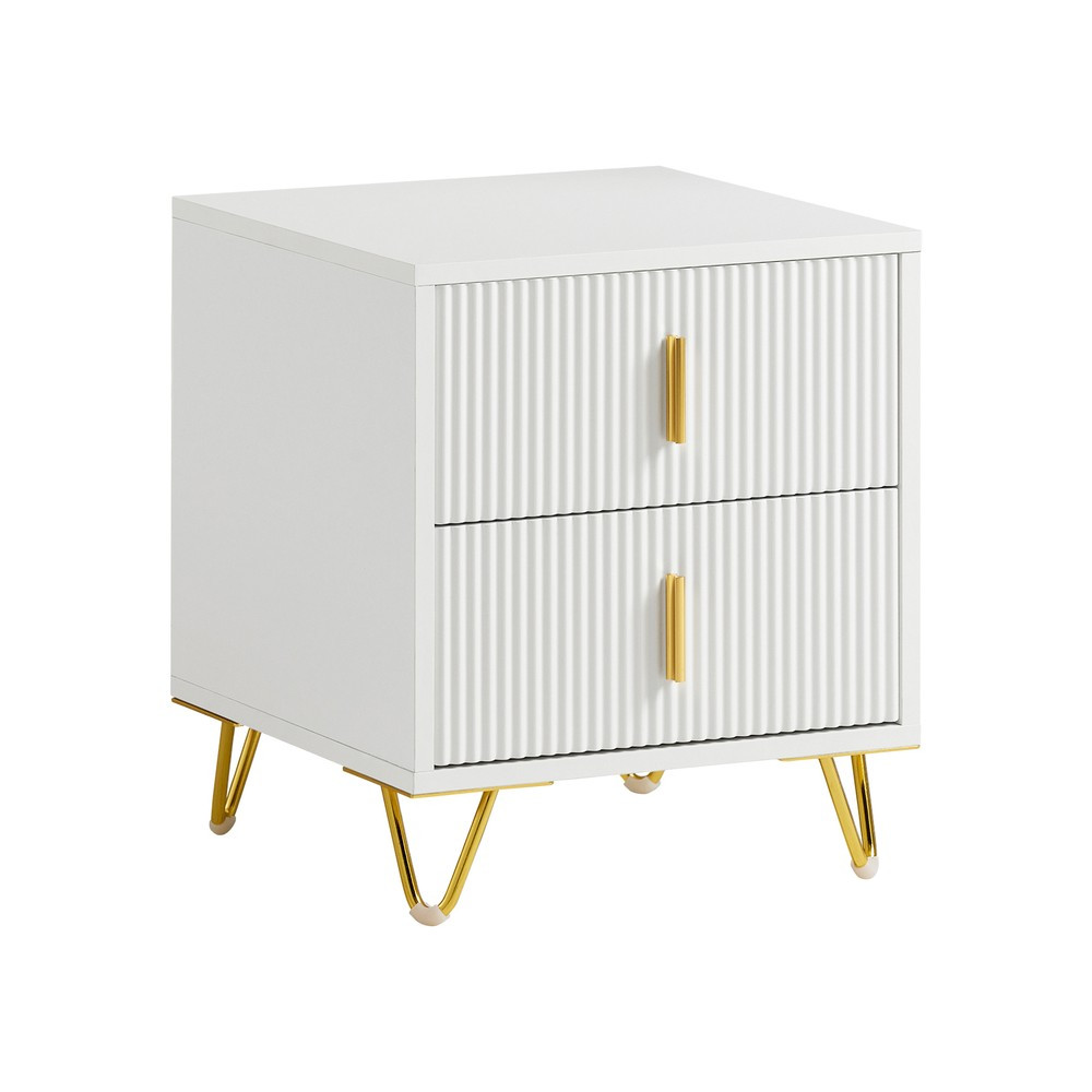 SoBuy Szafka nocna z 2 szufladami Biały 40x40x47cm Nowoczesny FBT115-W