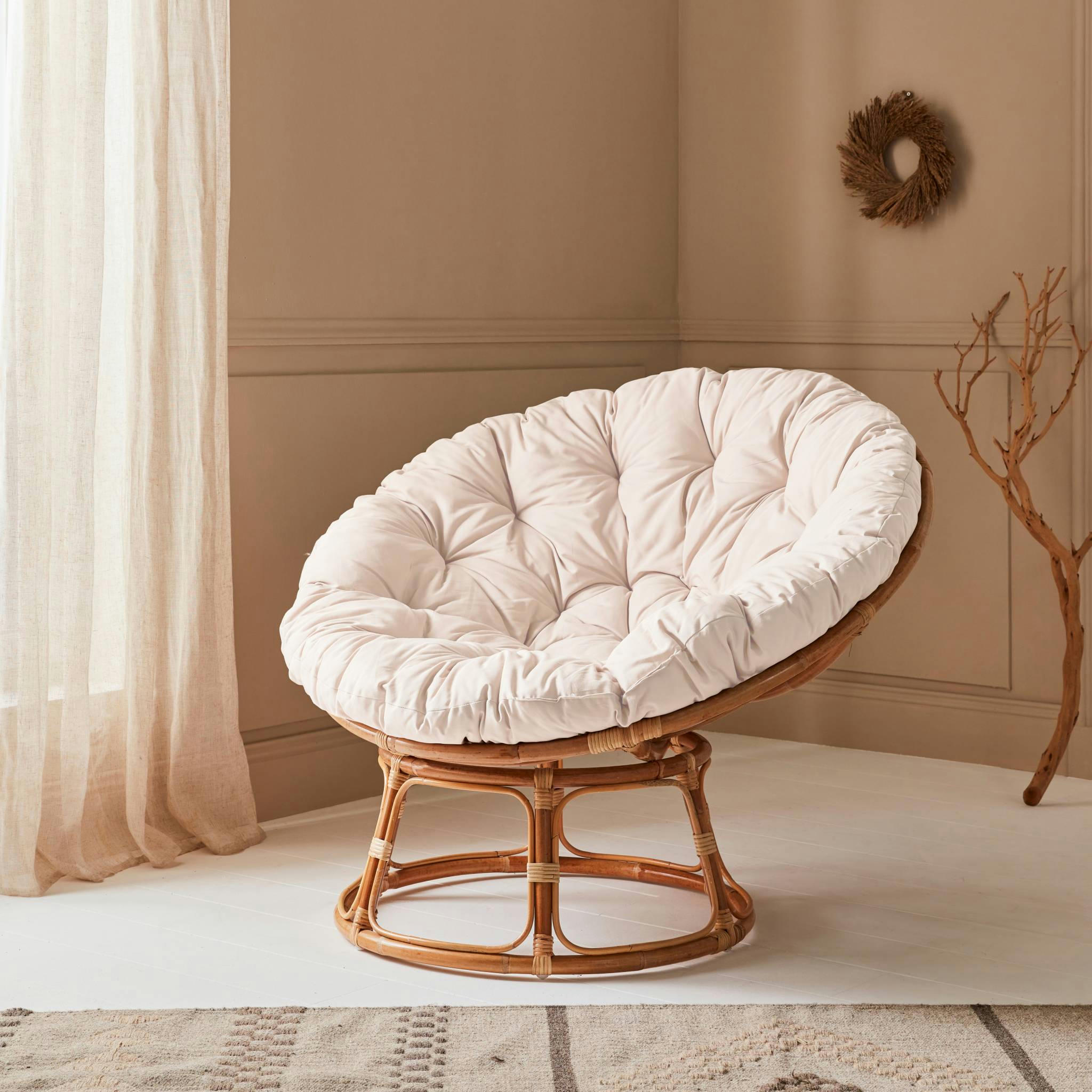 PALAOS - Fauteuil papasan en rotin avec coussin D113cm