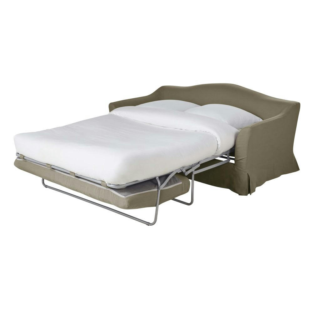 Anaelle - Canapé convertible 2 places en lin vert kaki