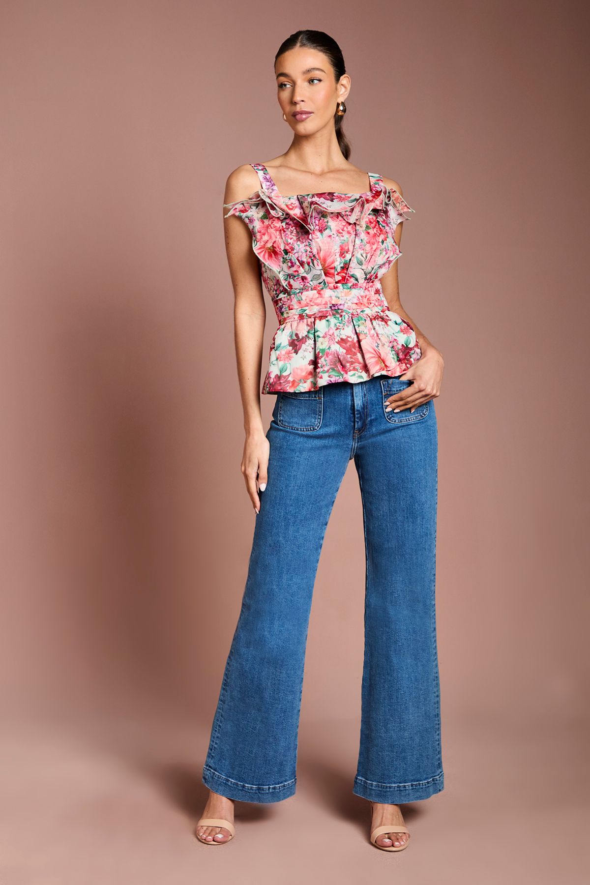 Coast Organza Floral Ruffle Fan Detail Top
