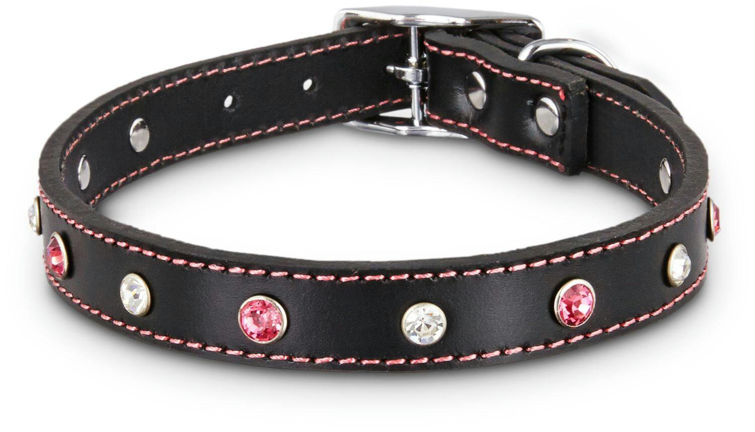 Petco Leather Jewel Dog Collar, Adjustable, Assorted Sizes, Black/Pink