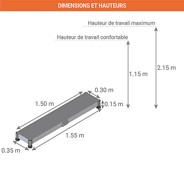 Marchepied aluminium 1 marche - Largeur 1.50m - MP1-150