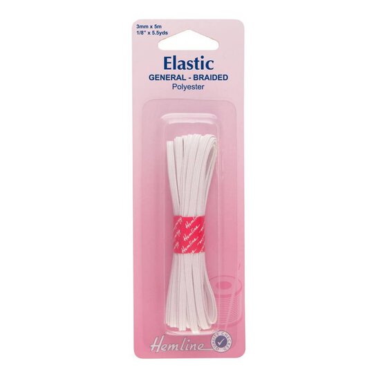Hemline White Elastic 3mm x 5m