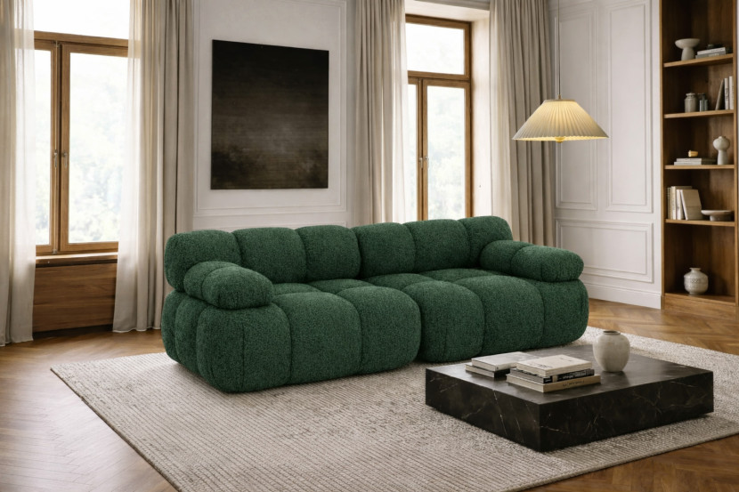 Sofa modułowa dwuosobowa, bukla Abriamo, Ciemnozielony, Selia