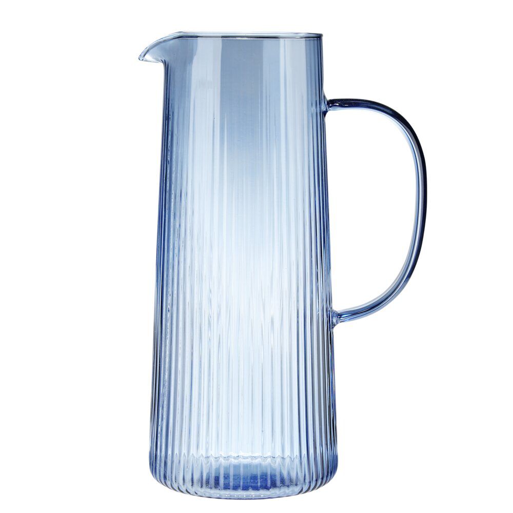 Carafe en verre nervurée bleue 14x10xH24cm