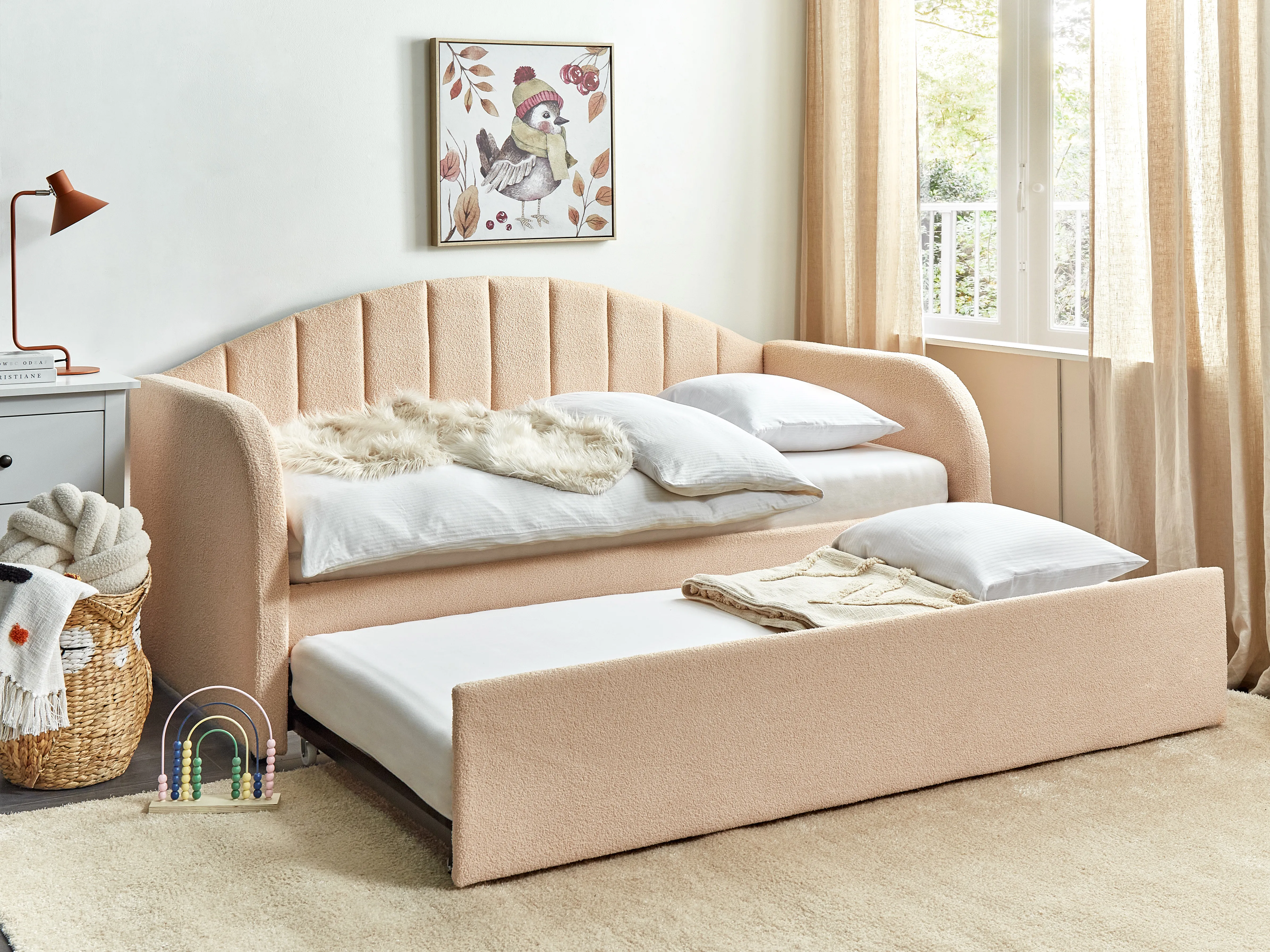 Trundle Bed Boucle EYBURIE 90 x 200 cm (EU Single) Peach Pink