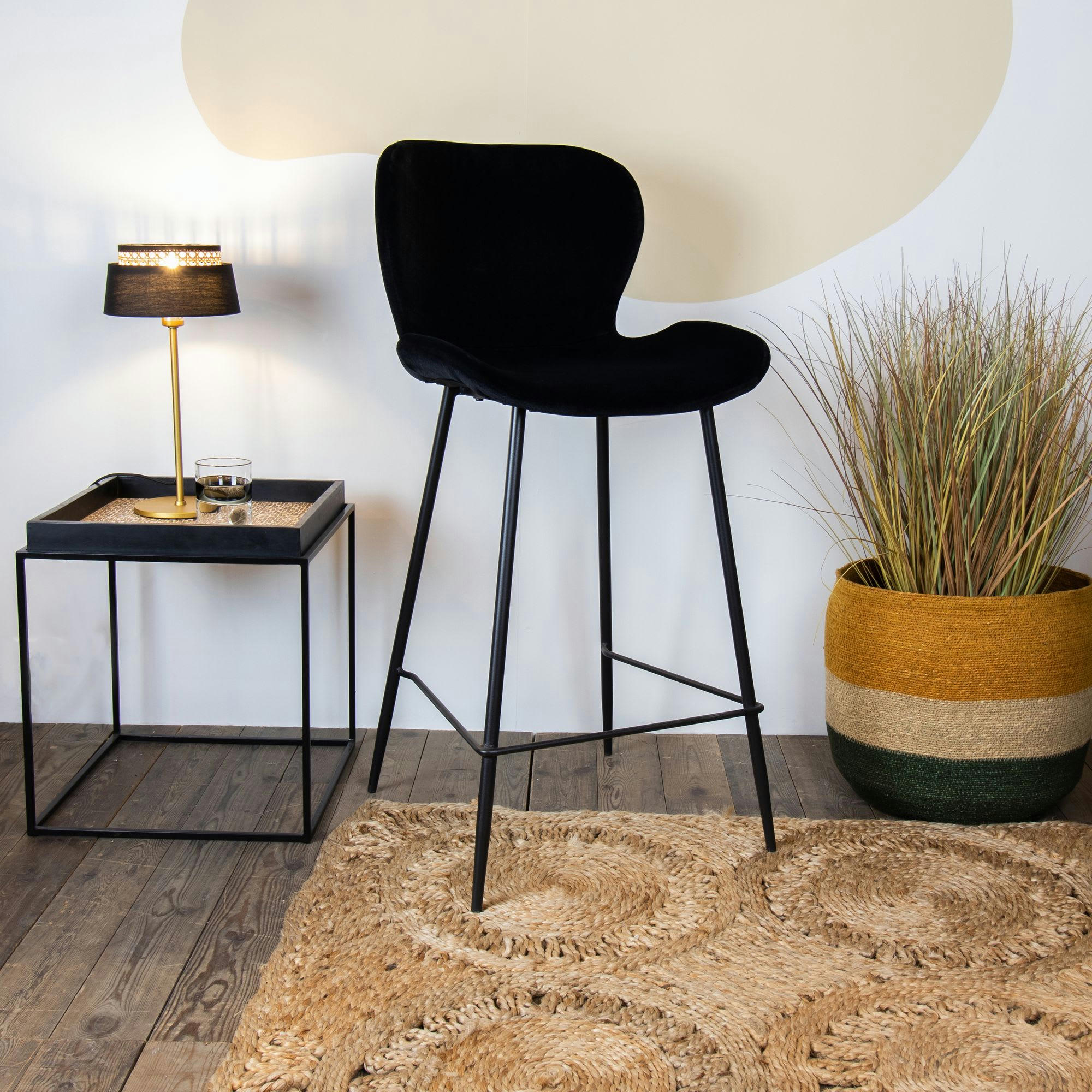 BARBARA - Lot de 2 chaises de bar en velours noir