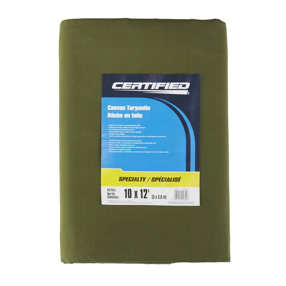 Certified Canvas Tarp, Waterproof, 10 x 12-ft
