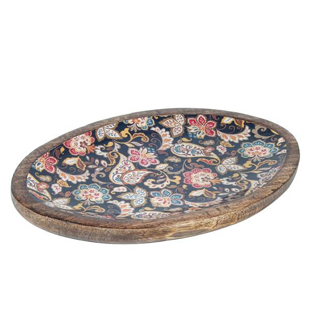 - Plateau en bois exotique motif floral