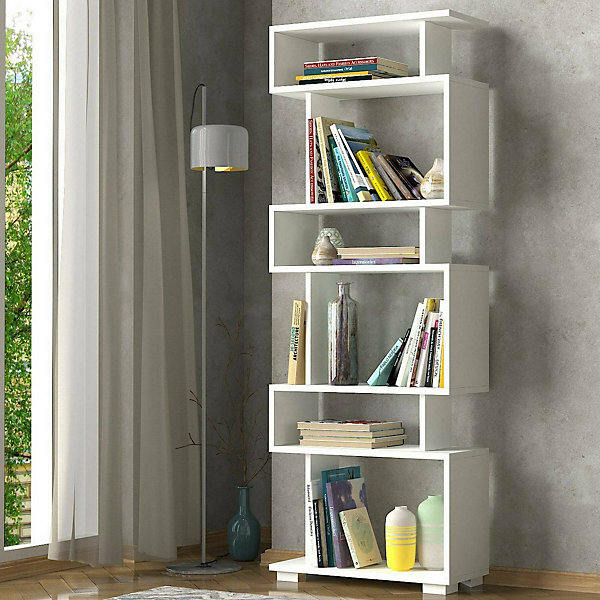 Bibliothèque Doralice, Etagère de bureau, Porte-livre mobile, Librairie, 60x20h165 cm, Blanc