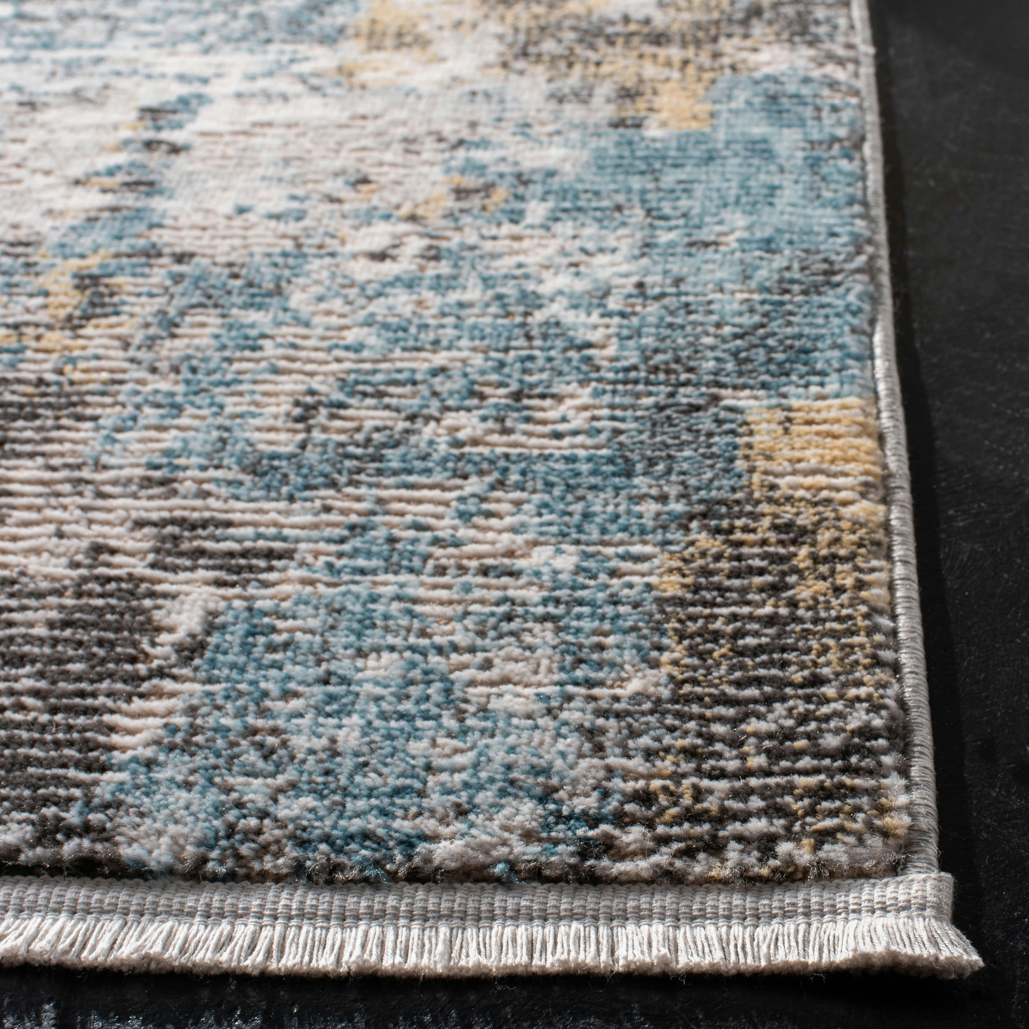 SHIVAN - Tapis de salon interieur en gris & bleu, 91 x 152 cm