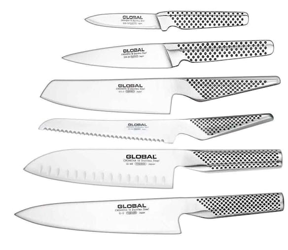 New Global Zeitaku Black 7Pc 7 Piece Knife Block Set Japanese Knives Stainless Steel