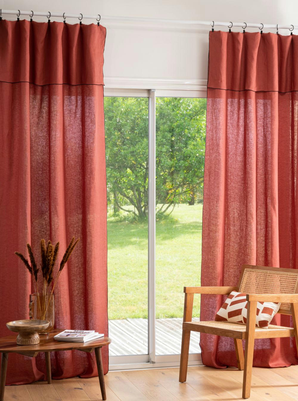 - Rideau à clips en lin lavé terracotta à l